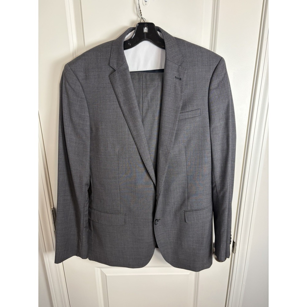 NEIMAN MARCUS Men's Charcoal Gray Super 120's Wool Slim Fit 42L Gabardine Twill
